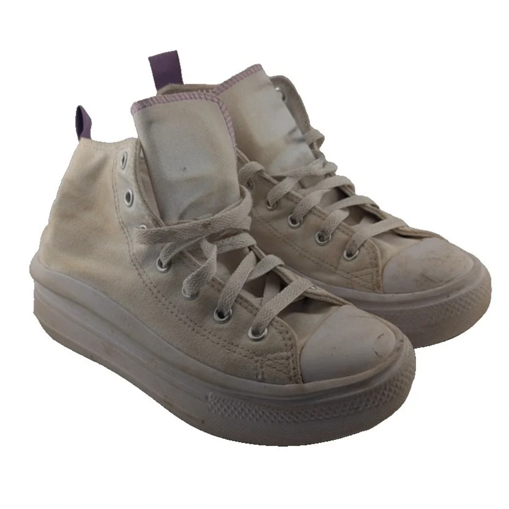 Converse Chuck Taylor All Star White Purple High Top Sneakers US 3 EU 35 UK 2.5